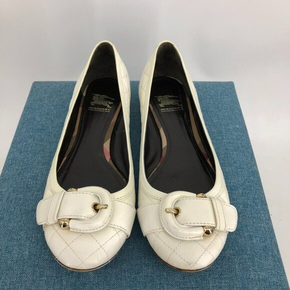 Burberry Off-White Leather Quilted "Stirrup" Buckle Ballet Flats size 39  = 8 - Picture 13 of 13